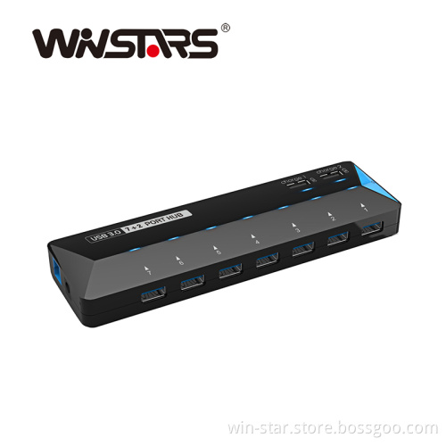 Unique design USB 3.0 Hub 7 Ports with 2 Fast Charging Ports